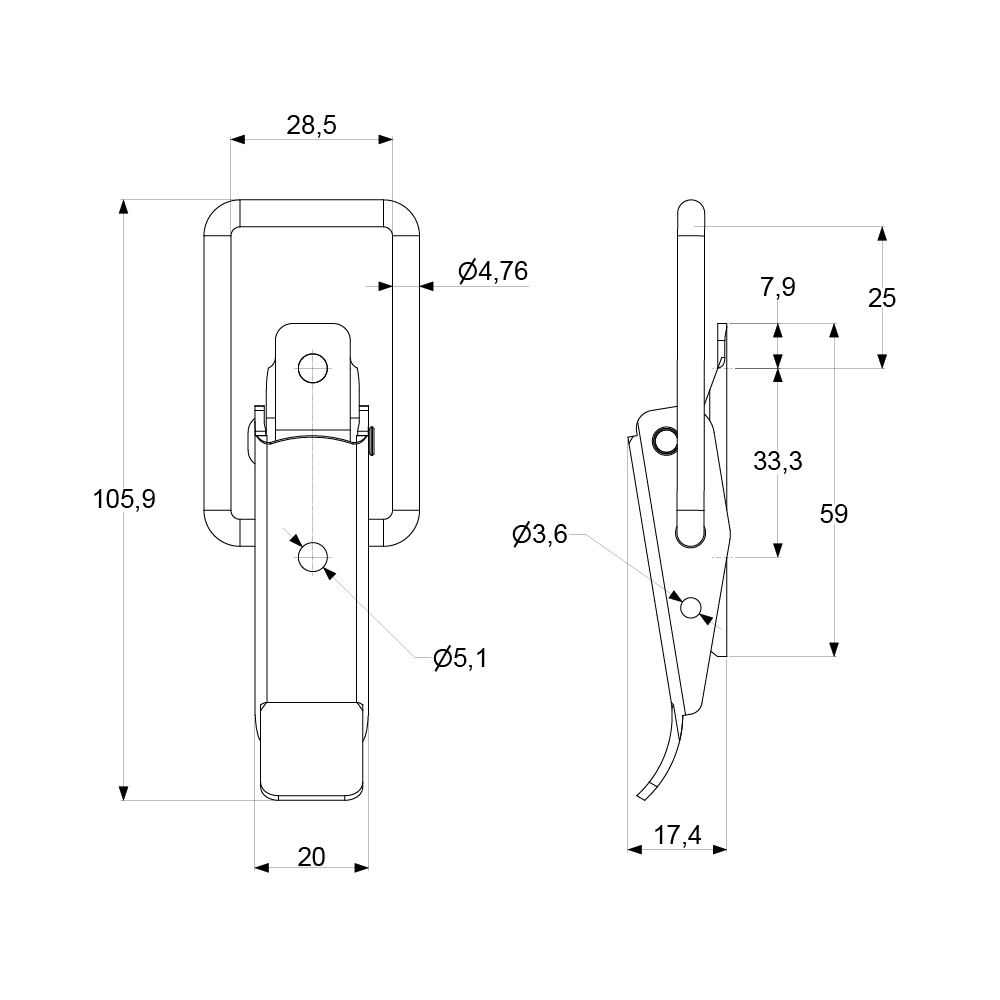 Technical illustration of HL105 manufactured by Sandfield Engineering