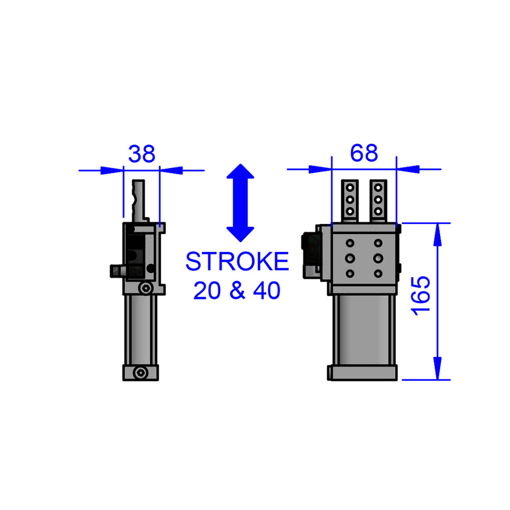 A technical illustration with measurements of a XLP40-2 pin unit from Sandfield Engineering.