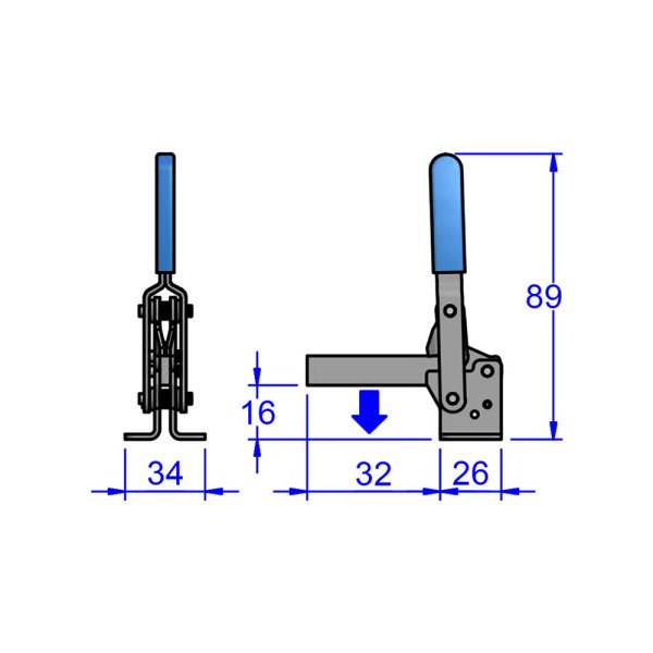 MG82UB Vertical toggle clamp product specification manufactured by Sandfield Engineering