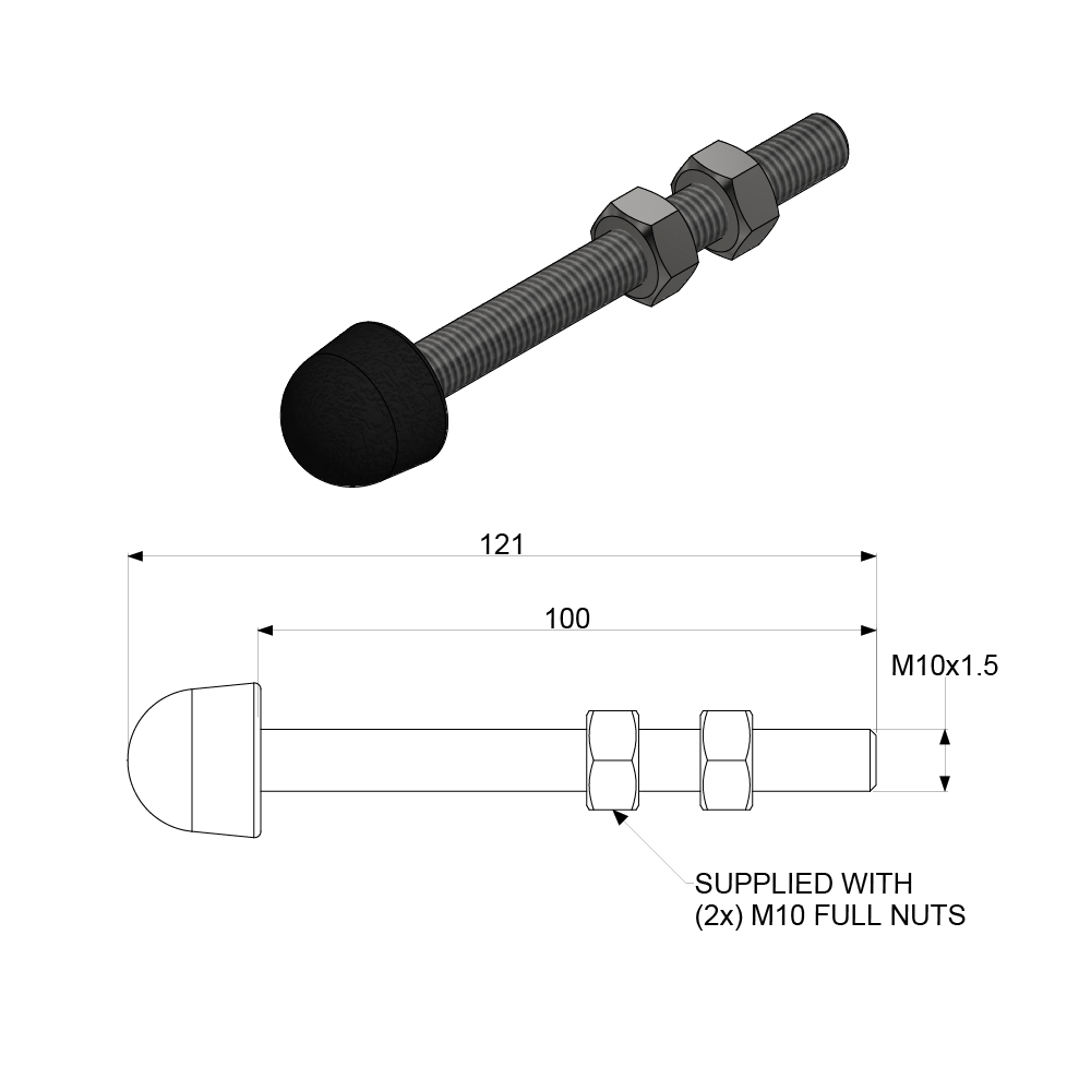 NR10100 Rounded neoprene tipped spindle - Image 2