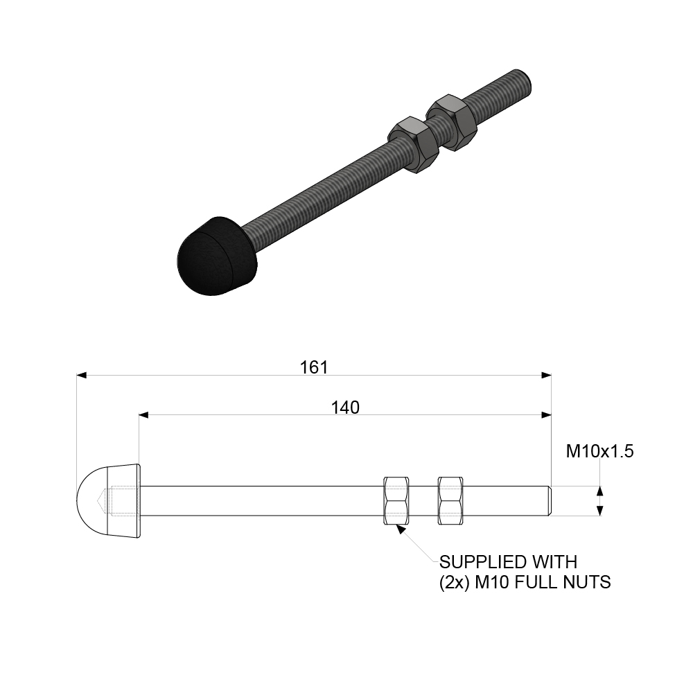 NR10140 Rounded neoprene tipped spindle - Image 2
