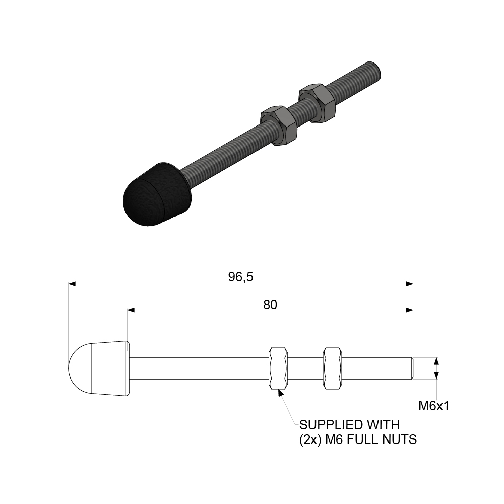 NR680 Rounded neoprene tipped spindle - Image 2