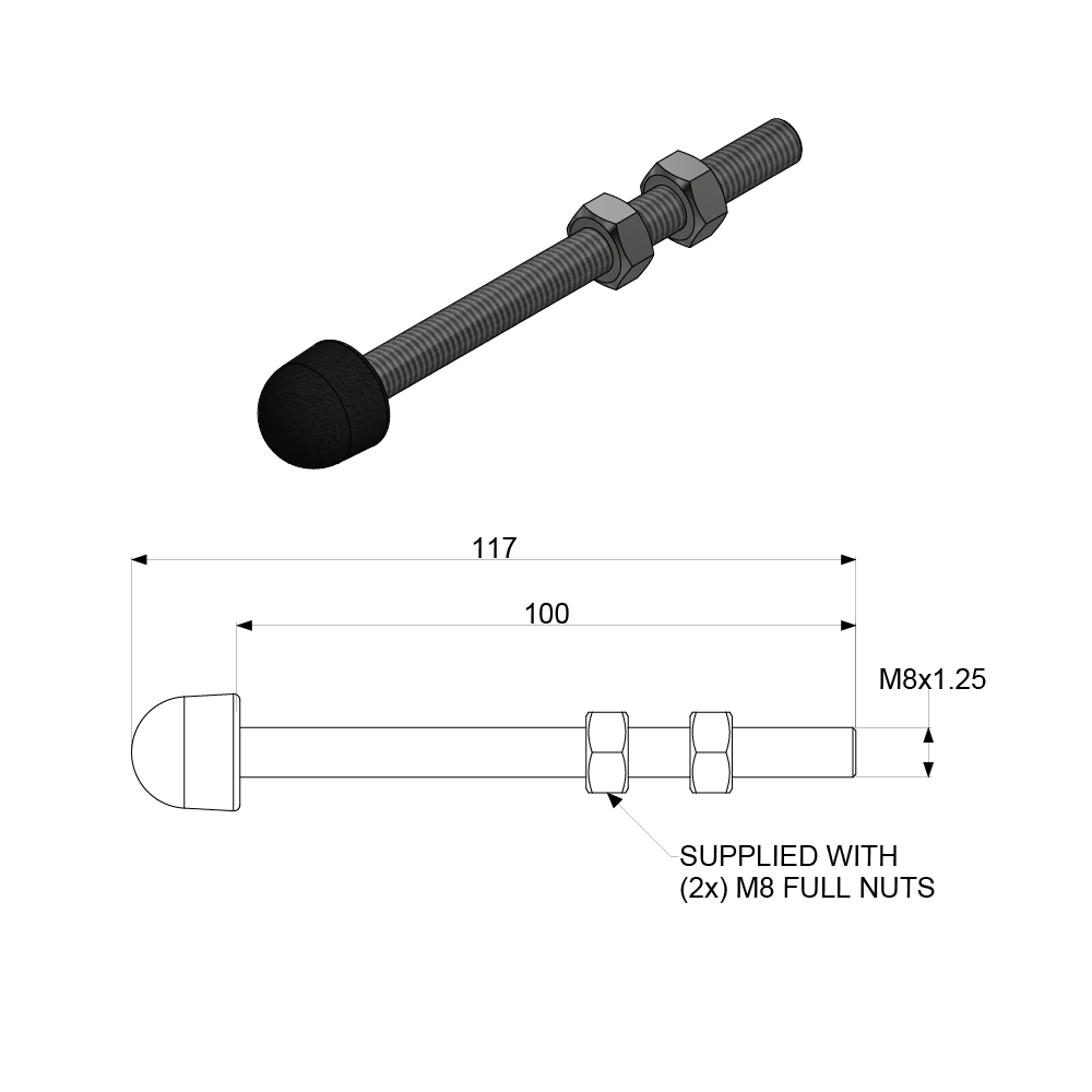 NR8100 Rounded neoprene tipped spindle - Image 2